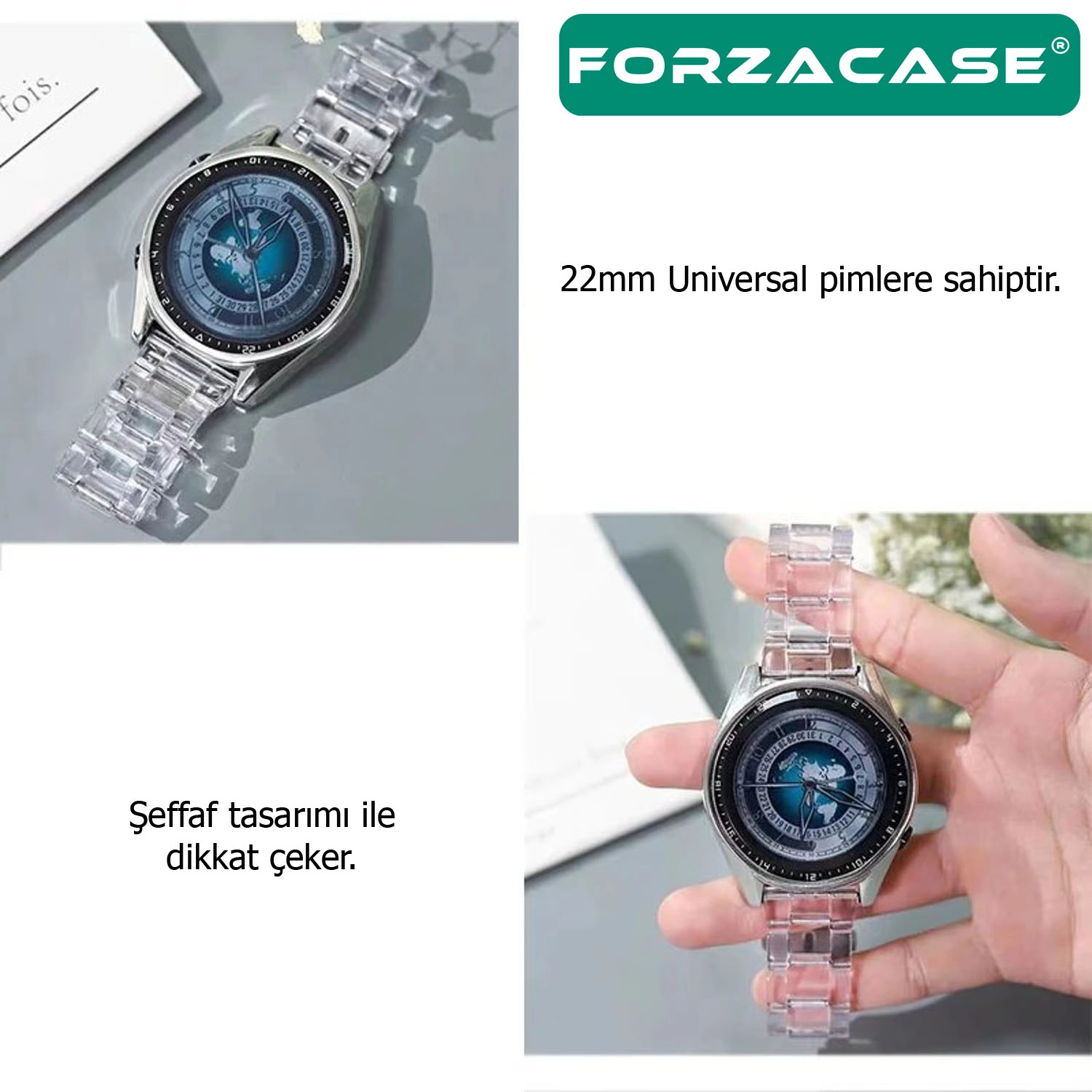 Forzacase Honor Watch 4 Pro ile uyumlu Transparan Şeffaf Baklalı Kordon Kayış - FC763