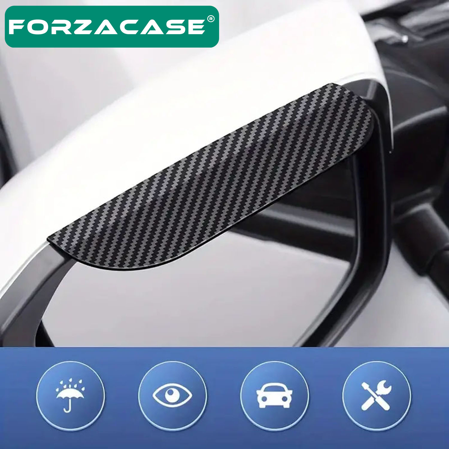 Forzacase Karbon Desenli Araba Ayna Yağmur Koruyucu Siper 2 Adet - FC776