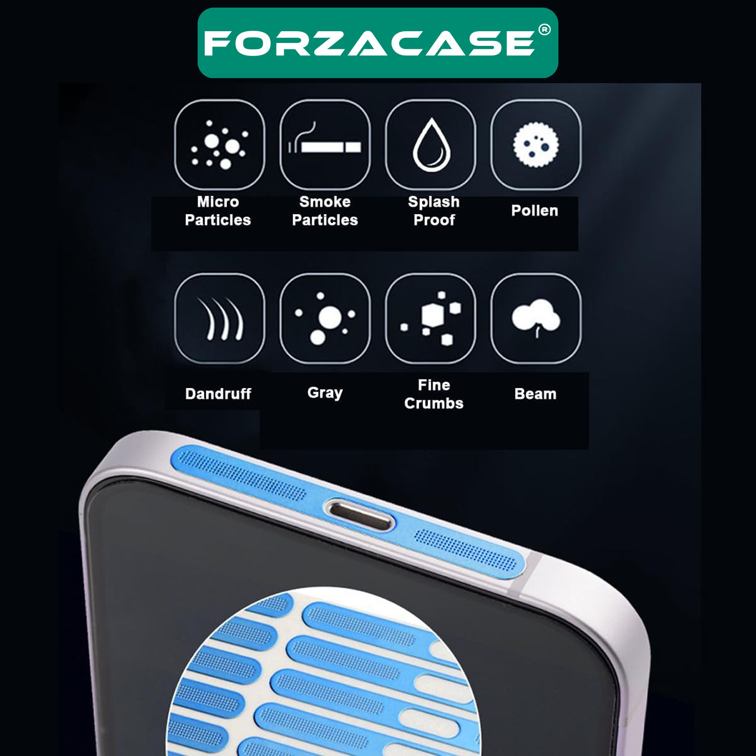 Forzacase iPhone 12 / 13 / 14 / 15 ile uyumlu 2 Adet Hoparlör Toz Koruyucu Sticker Bant Siyah FC779