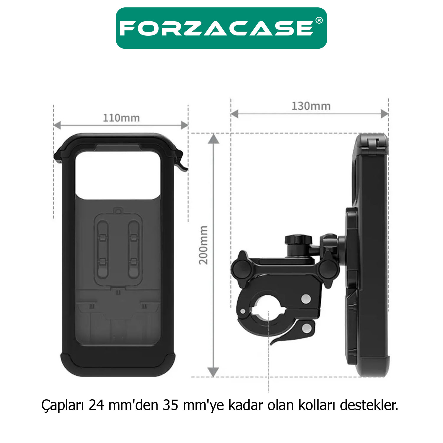 Forzacase Bisiklet Motosiklet Scooter için Gidon Uyumlu Önü Kapalı Su Geçirmez Telefon Tutucu FC780