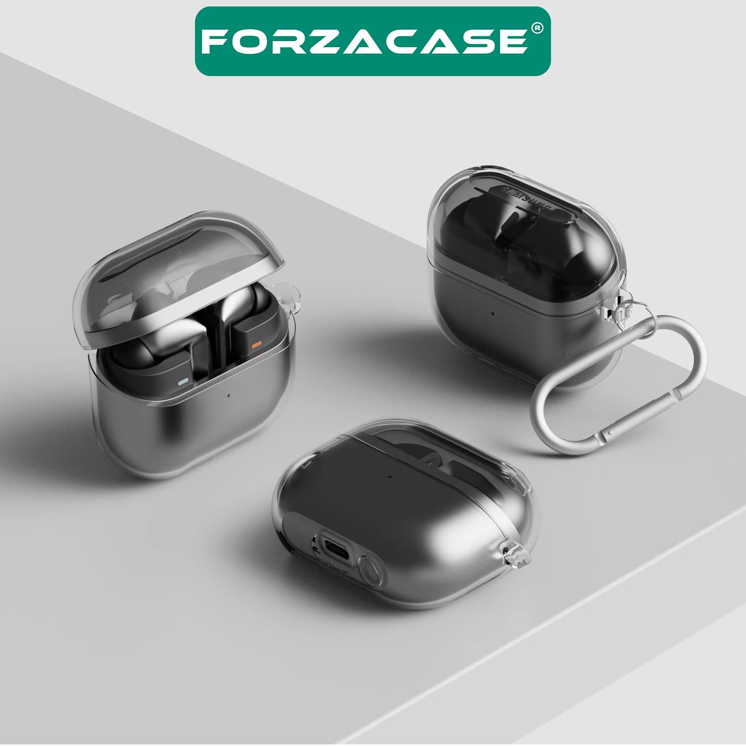 Forzacase Samsung Galaxy Buds 3 uyumlu Şeffaf Anahtar Askılıklı Bluetooth Kulaklık Kılıfı - FC791