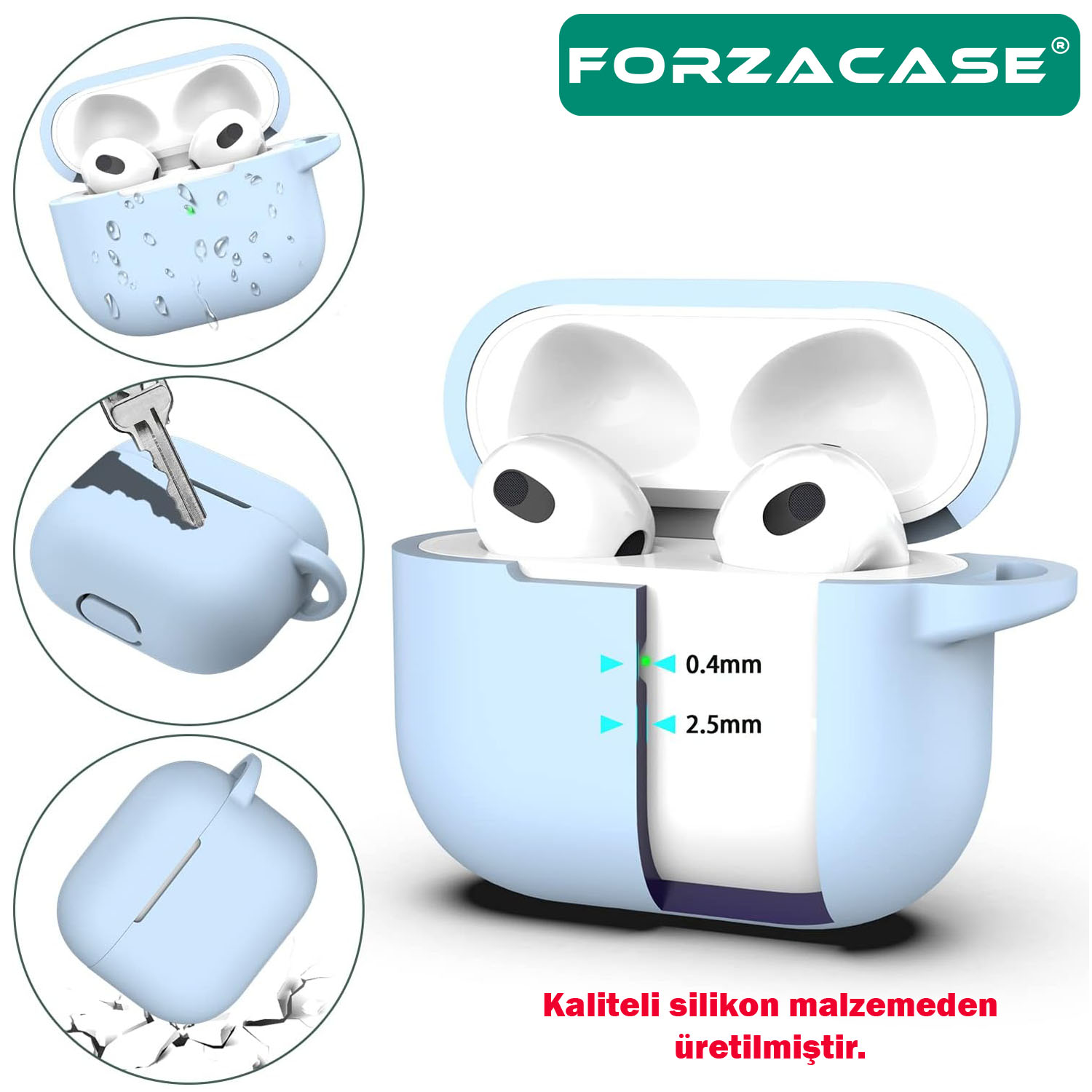 Forzacase Airpods 4 ile uyumlu Anahtar Askılıklı Bluetooth Kulaklık Kılıfı - FC793