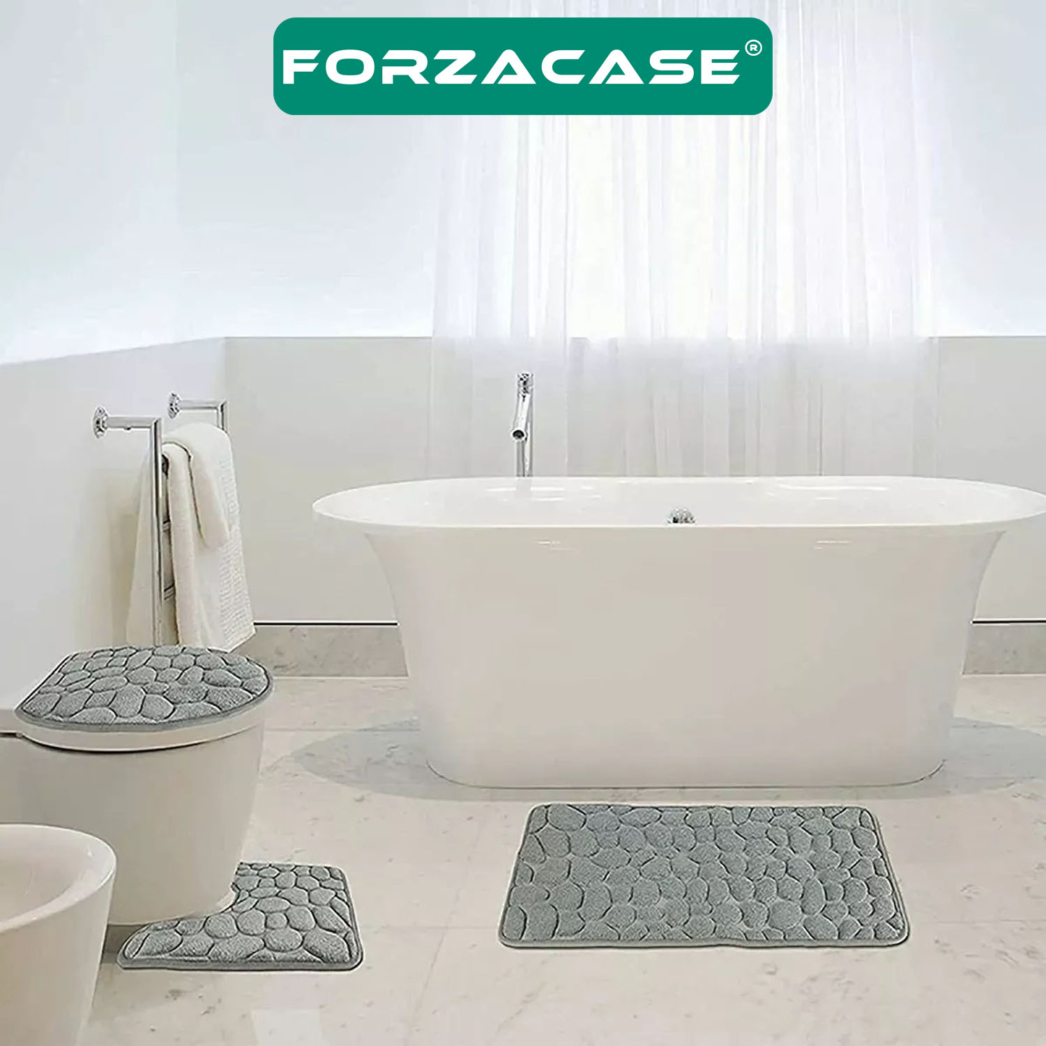 Forzacase Küvet Klozet Önü ve Üstü 3 Parça Kaymaz Hafızalı Köpük Banyo Paspası - FC795