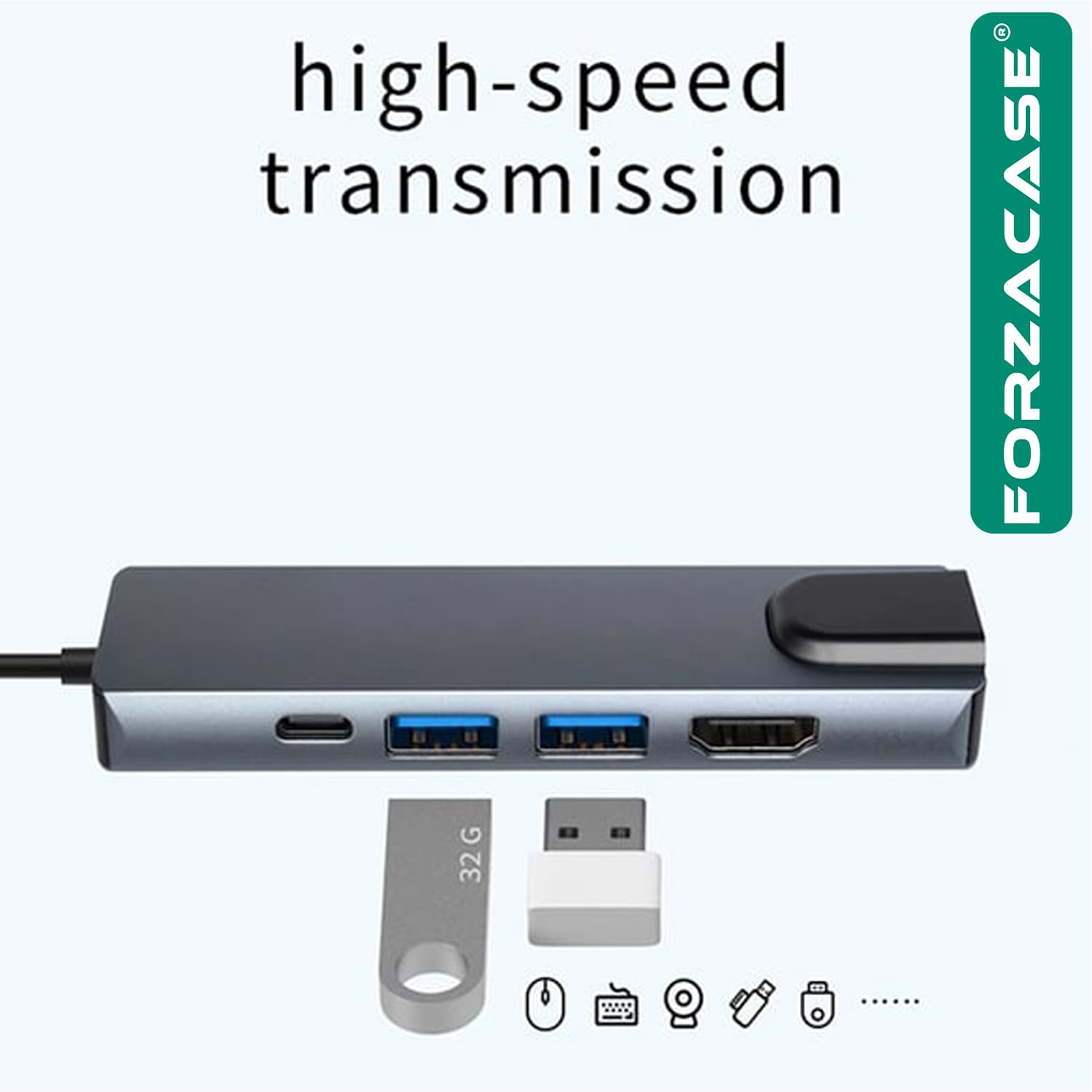 Forzacase Notebook Macbook Type-C Görüntü Aktarıcı 5in1 Ethernet USB HDMI Çevirici Hub HDTV FC799