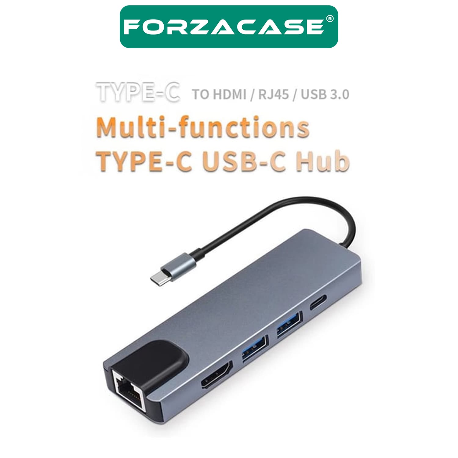Forzacase Notebook Macbook Type-C Görüntü Aktarıcı 5in1 Ethernet USB HDMI Çevirici Hub HDTV FC799