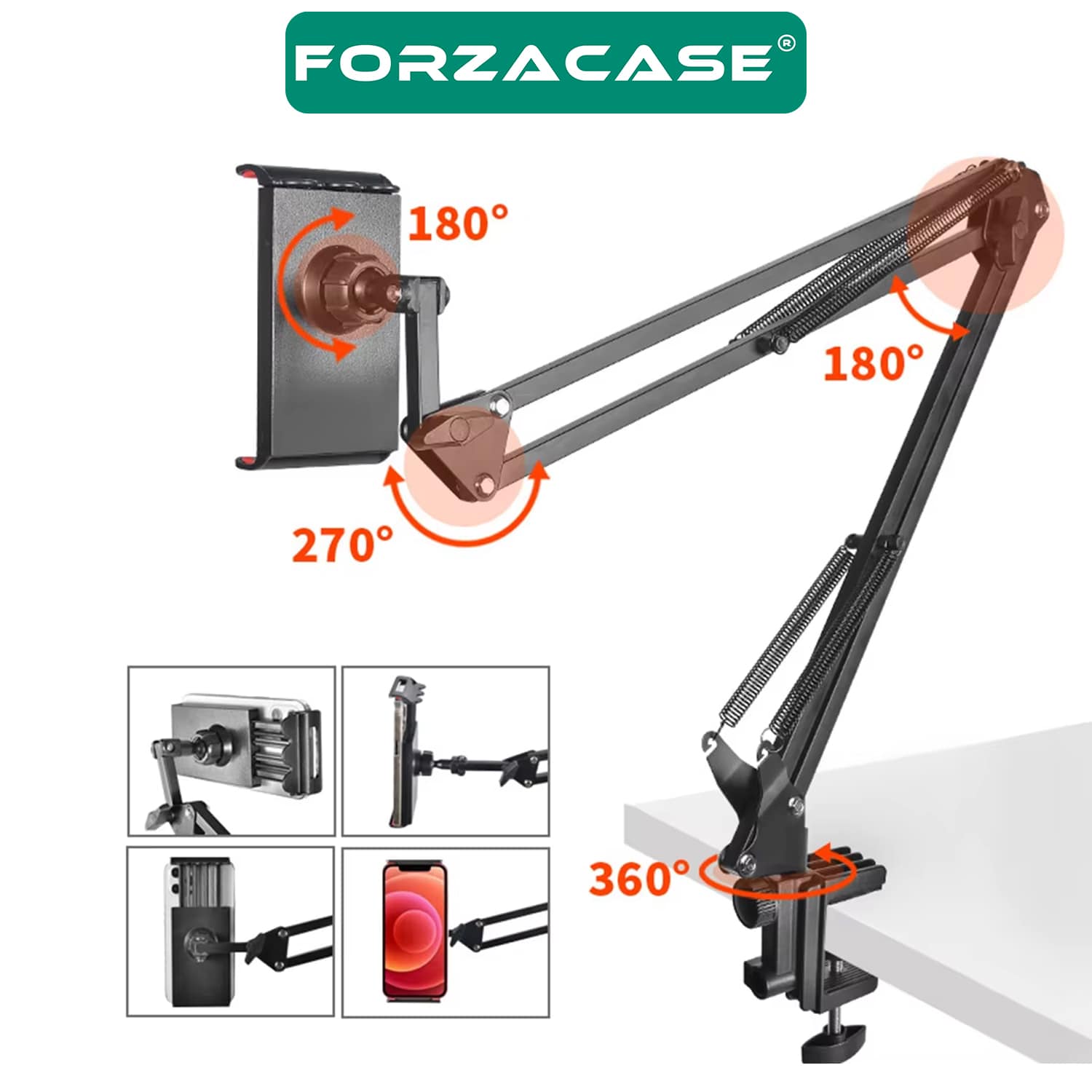 Forzacase Masaüstü 360 Derece Ayarlanabilir Akrobatik Tablet ve Telefon Tutucu Stand - FC808