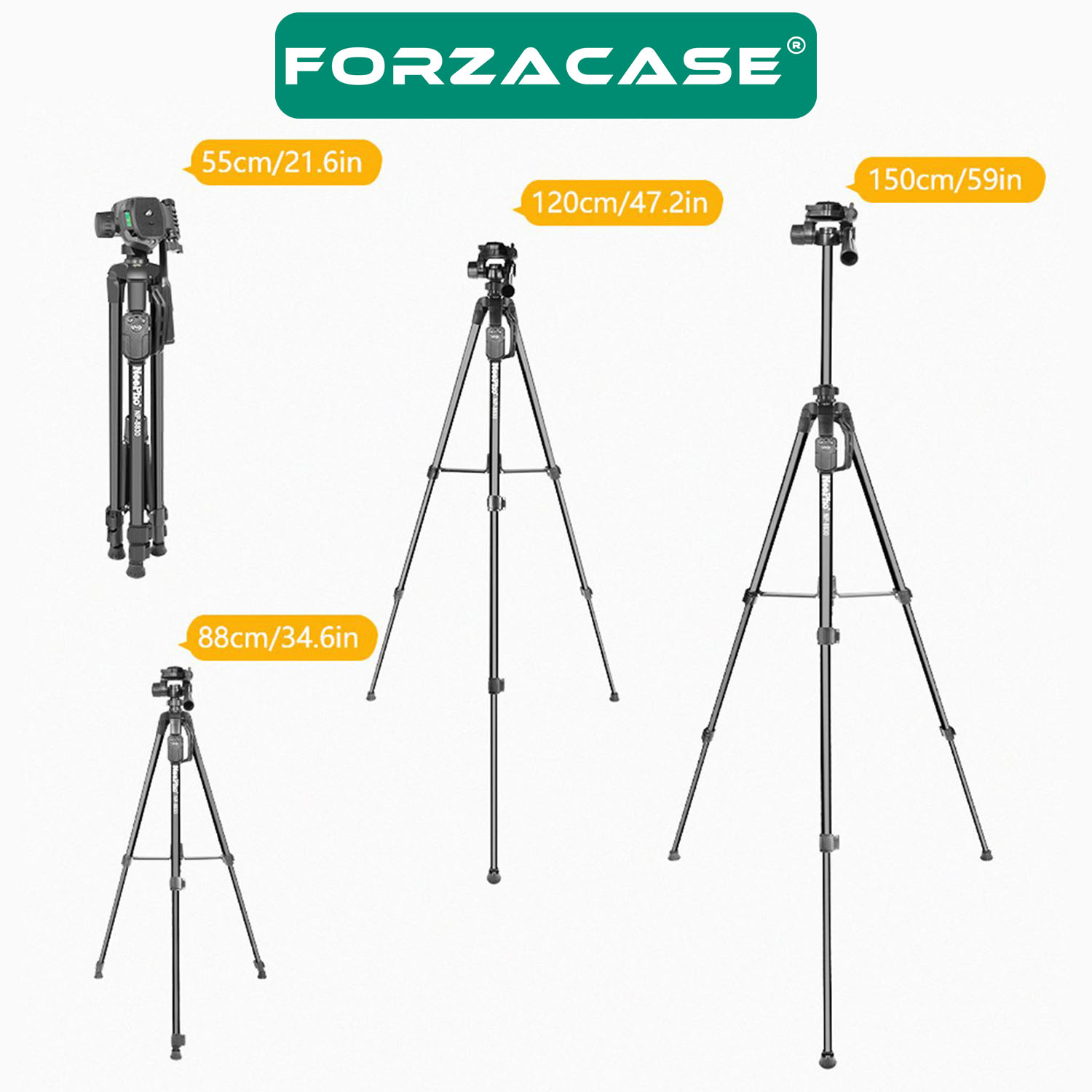 Forzacase 155 cm Bluetooth Kumandalı Profesyonel Kamera DSLR Telefon Tutuculu Çantalı Tripod - FC814