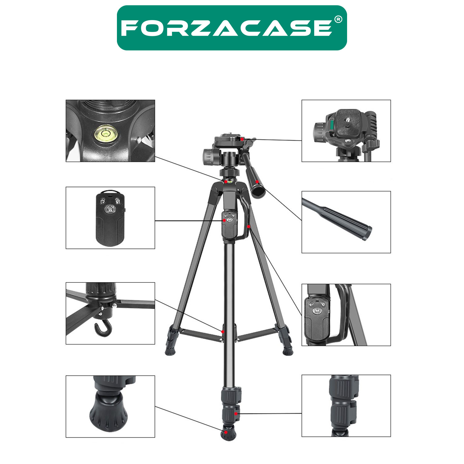 Forzacase 155 cm Bluetooth Kumandalı Profesyonel Kamera DSLR Telefon Tutuculu Çantalı Tripod - FC814