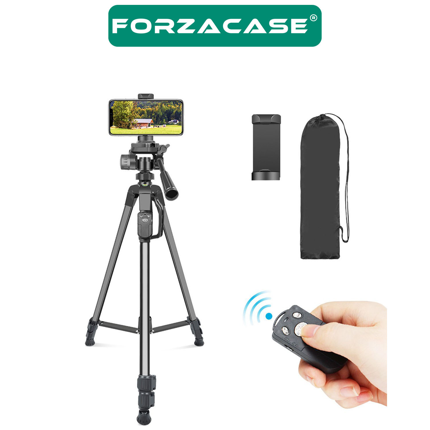 Forzacase 155 cm Bluetooth Kumandalı Profesyonel Kamera DSLR Telefon Tutuculu Çantalı Tripod - FC814