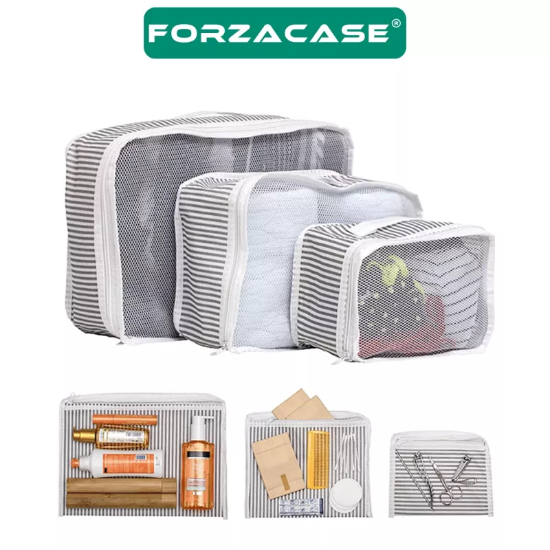 Forzacase 6’lı Beyaz Çizgili Valiz Düzenleyici Bavul Içi Organizer Set, Seyahat Hurcu - FC816