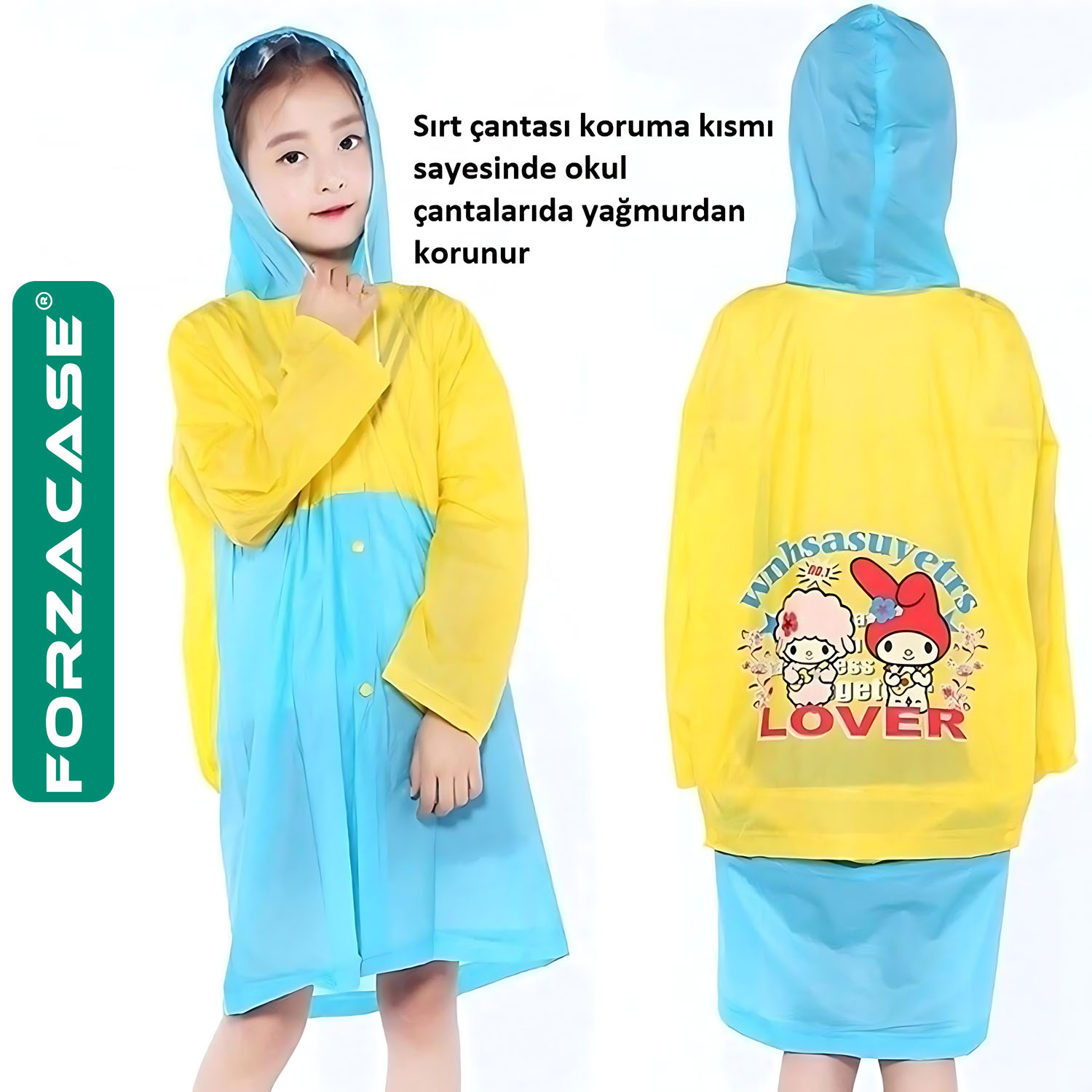 Forzacase 9-10 Yaş Çocuklar İçin Okul Yağmurluğu Çanta Korumalı XLarge Beden - FC820