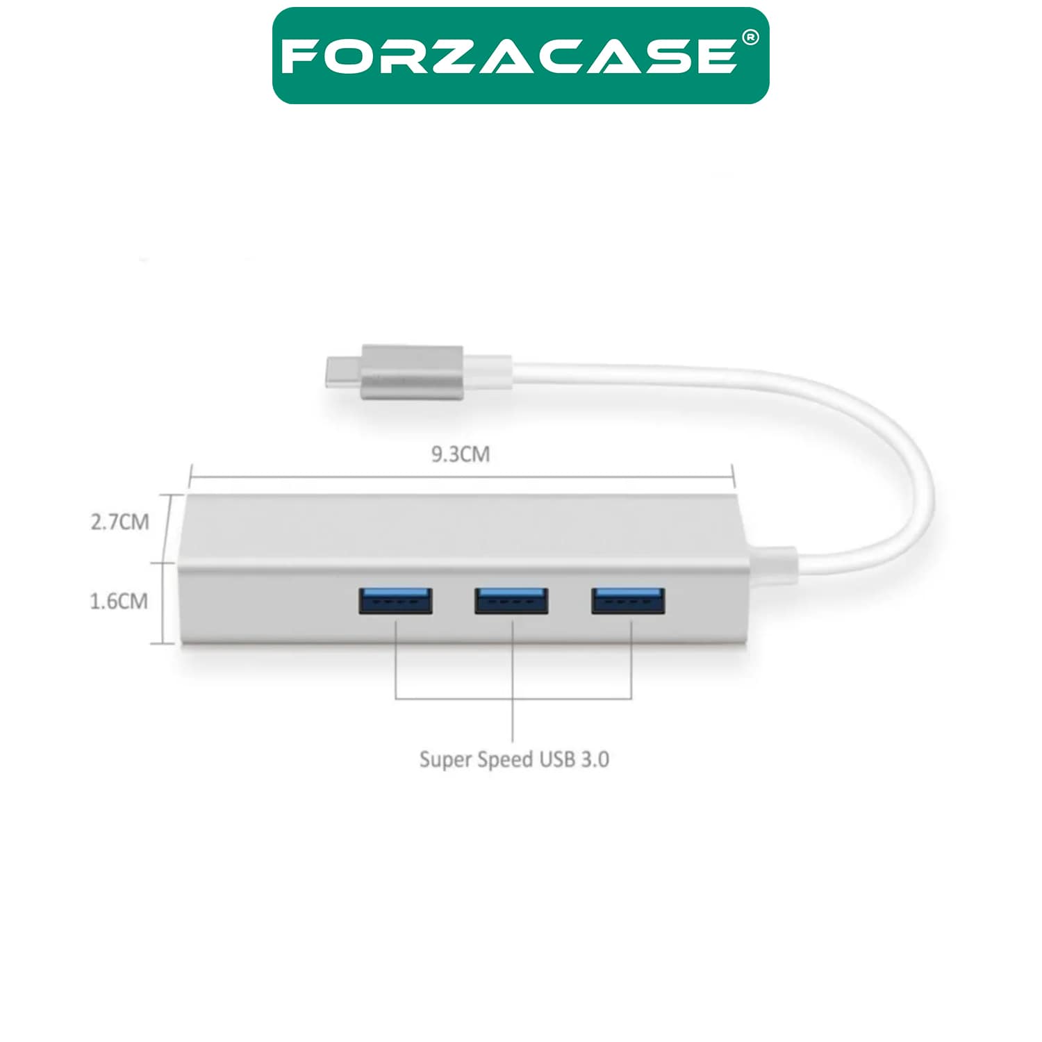 Forzacase Notebook Macbook için Type-C Ethernet 3 Port USB 3.0 Çevirici Hub Adaptör - FC823