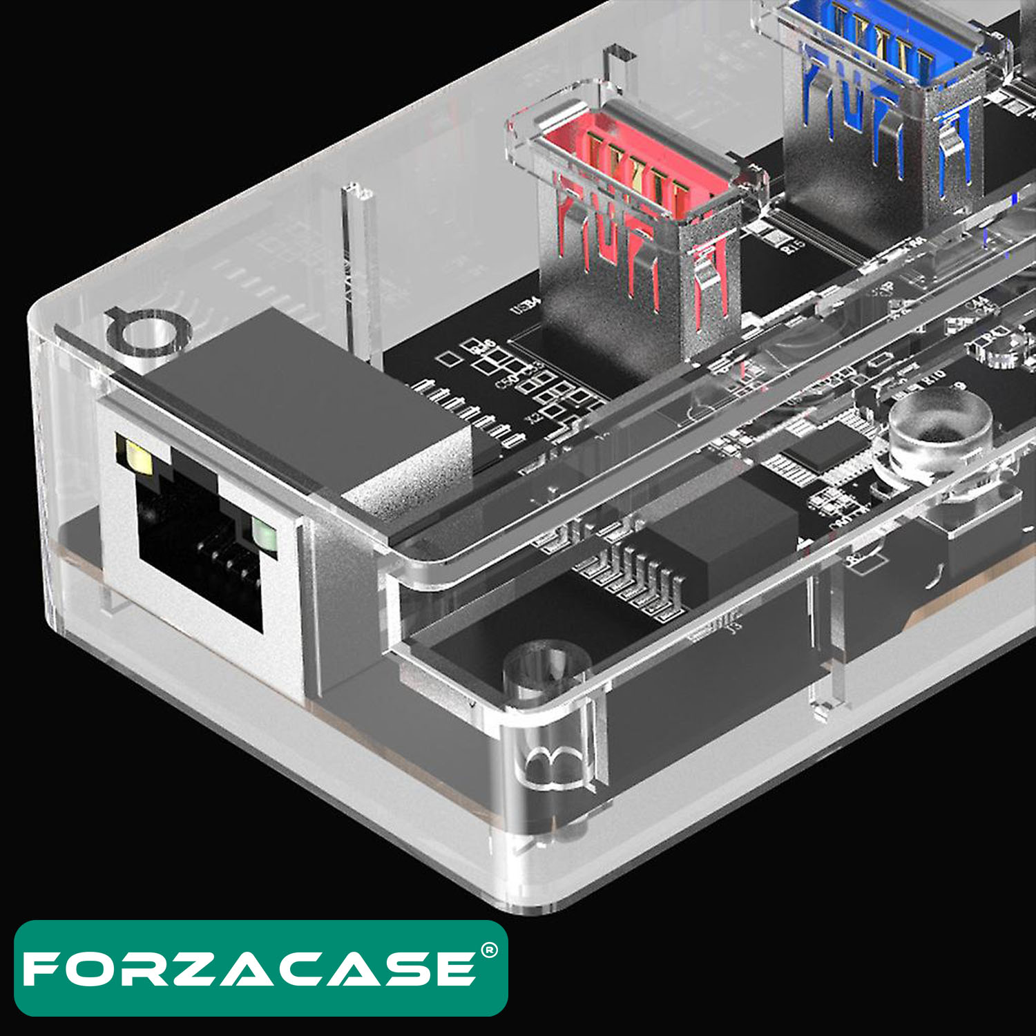 Forzacase Type-C to 4 Port USB Çoğaltıcı + 1 Port Ethernet Switch Hub Adaptör - FC829