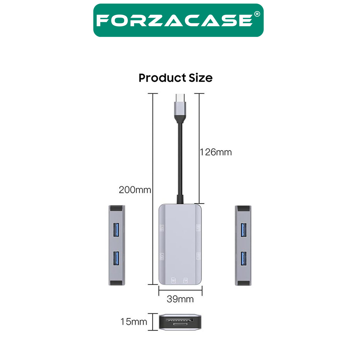 Forzacase 6in1 USB 3.1 Type-C 4 Port USB Çoklayıcı OTG SD Kart Okuyucu Mac iPhone 15 16 Uyumlu FC833