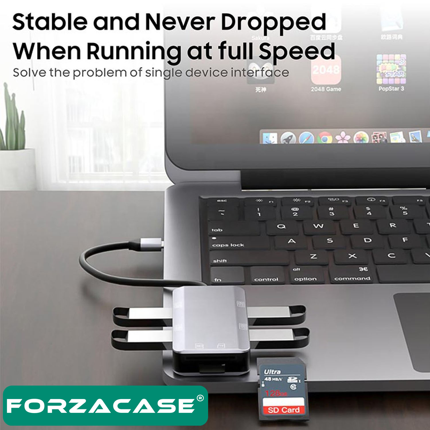 Forzacase 6in1 USB 3.1 Type-C 4 Port USB Çoklayıcı OTG SD Kart Okuyucu Mac iPhone 15 16 Uyumlu FC833