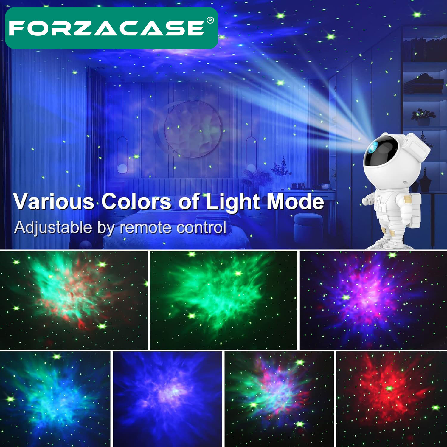 Forzacase Astronot Projektör Gece Lambası Yıldız Nebula Galaksi Yansıtmalı Uzaktan Kumandalı - FC844