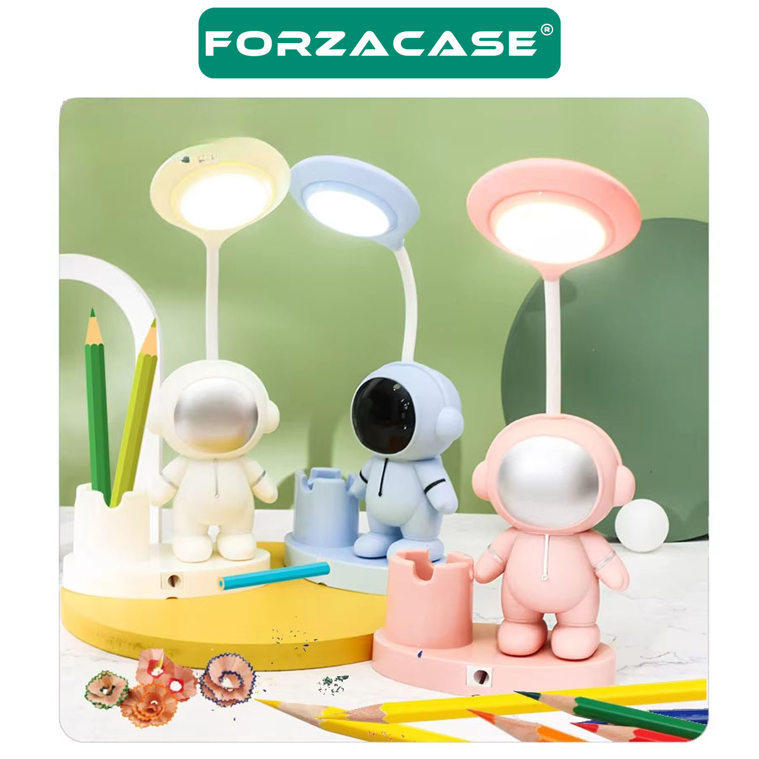 Forzacase Çocuk Odası için LED Astronot Masa Lambası ve Kalemlik Gece Masa Lambaları - FC860