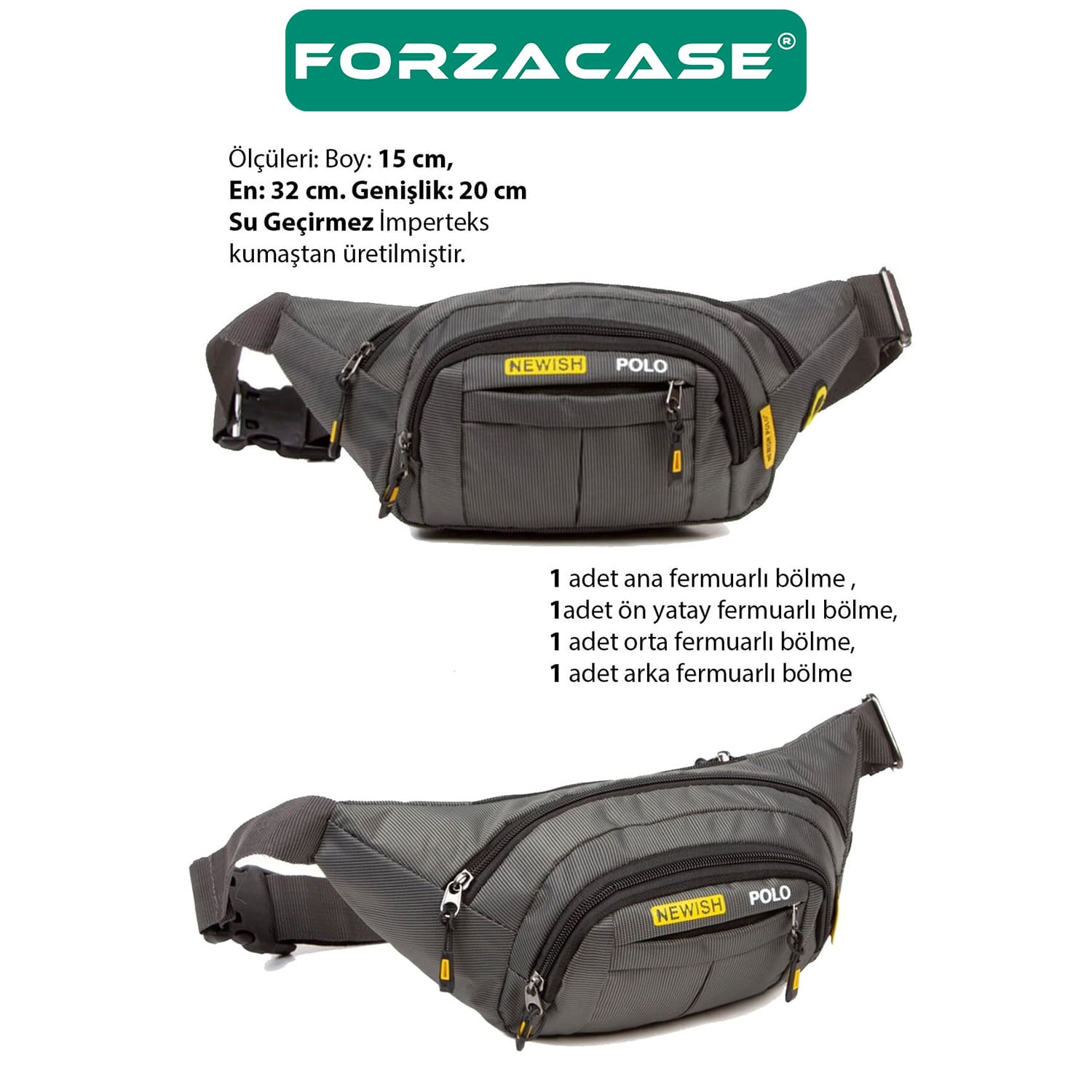Forzacase Unisex Siyah Su Geçirmez Kulaklık Çıkışlı 4 Bölmeli Bel Ve Omuz Çantası - FC862