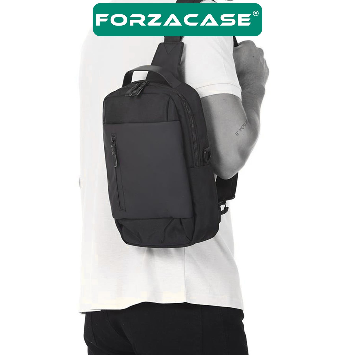 Forzacase Unisex Siyah Suya Dayanıklı Tek Omuz Askılı Göğüs ve Omuz Çantası - FC866