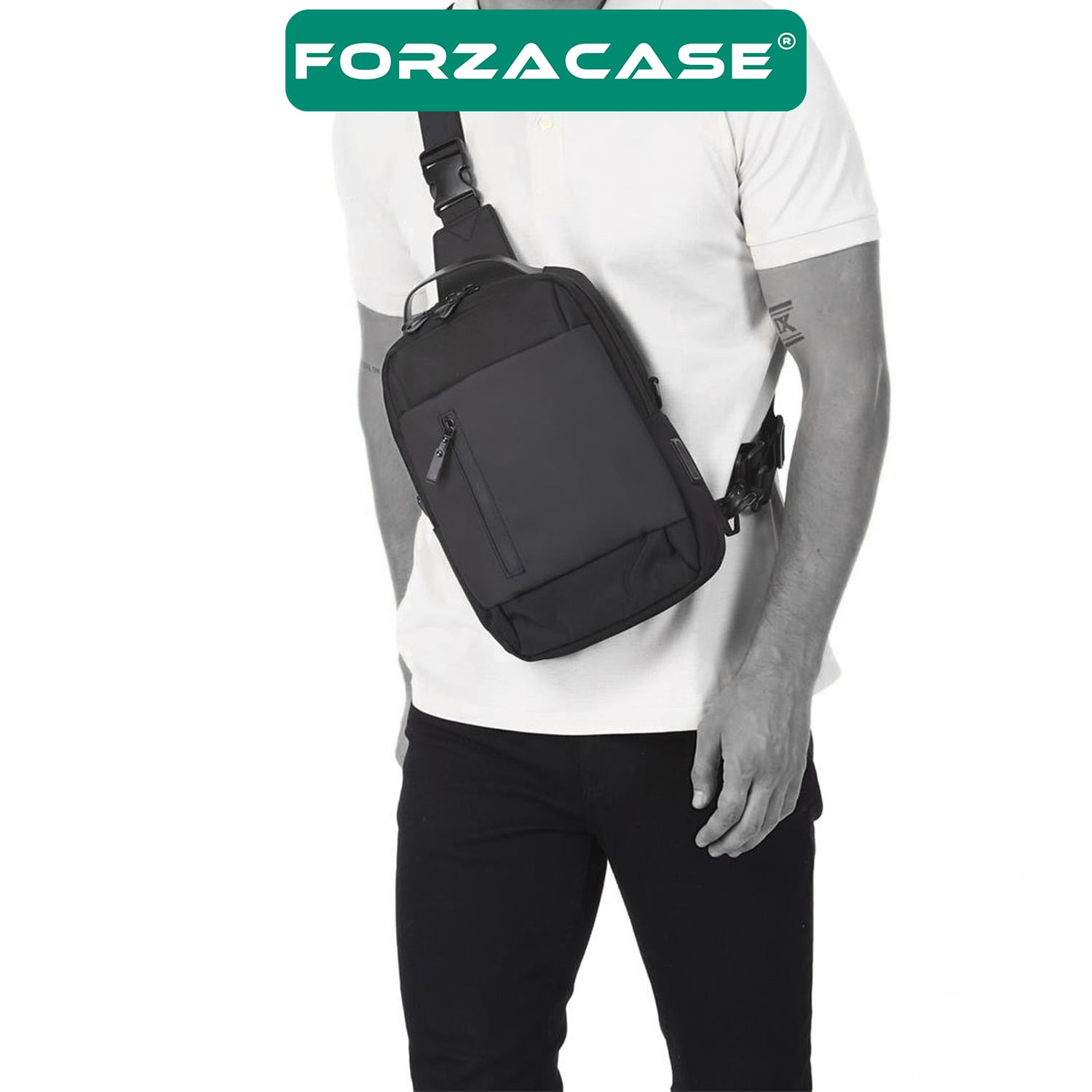 Forzacase Unisex Siyah Suya Dayanıklı Tek Omuz Askılı Göğüs ve Omuz Çantası - FC866