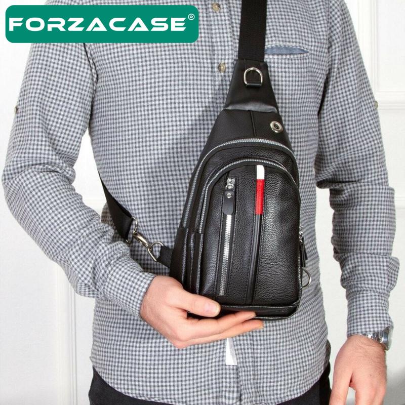 Forzacase Unisex Su Geçirmez Kulaklık Çıkışlı 2 Bölmeli Suni Deri Çapraz Göğüs ve Sırt Çantası FC869