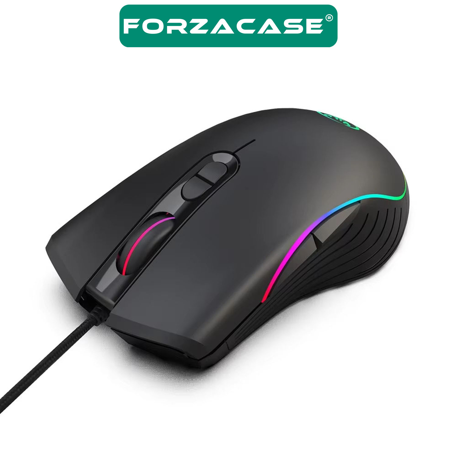 Forzacase RGB Işıklı Örgü Kablolu 7200 DPI Makrolu 7 Tuş Gaming Oyuncu Mouse - FC872
