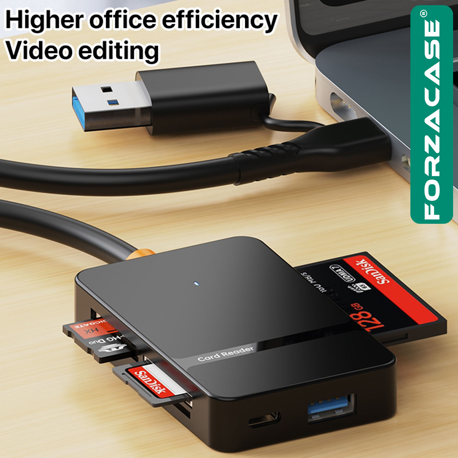 Forzacase 8in1 Usb-C + USB 8 Port MS CF TF SD DHC SDXC Kamera Kart Tak Çalıştır Kart Okuyucu - FC874