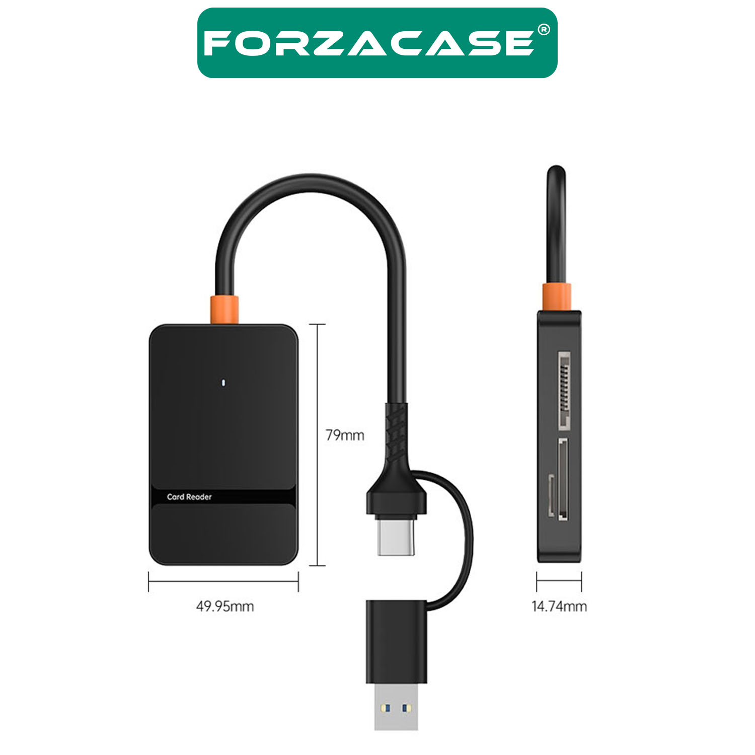 Forzacase 8in1 Usb-C + USB 8 Port MS CF TF SD DHC SDXC Kamera Kart Tak Çalıştır Kart Okuyucu - FC874