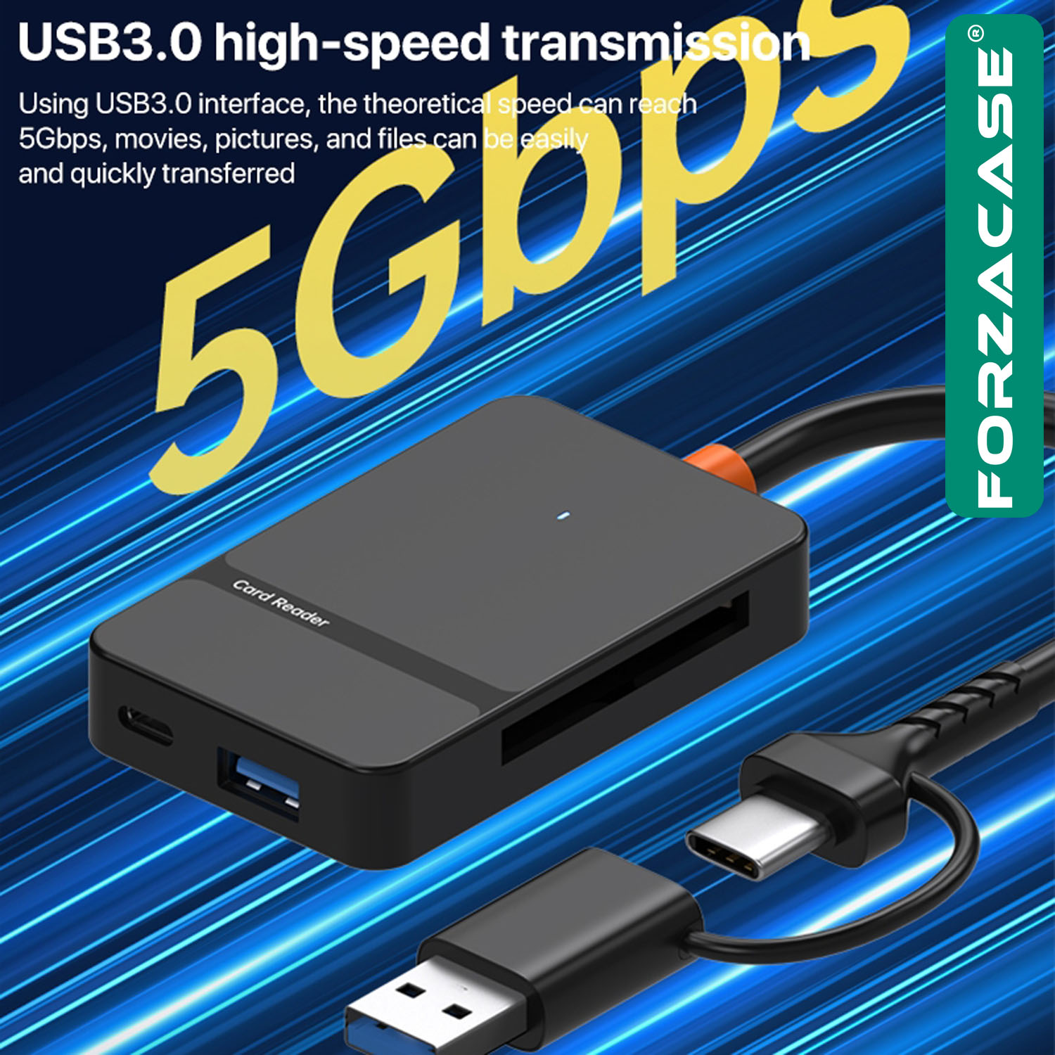 Forzacase 8in1 Usb-C + USB 8 Port MS CF TF SD DHC SDXC Kamera Kart Tak Çalıştır Kart Okuyucu - FC874