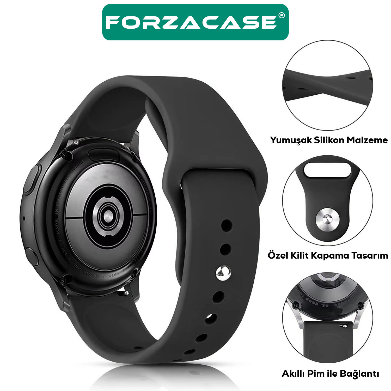 Forzacase Samsung Galaxy Watch Active 2 44 mm ile uyumlu Silikon Kordon Kayış - FC876