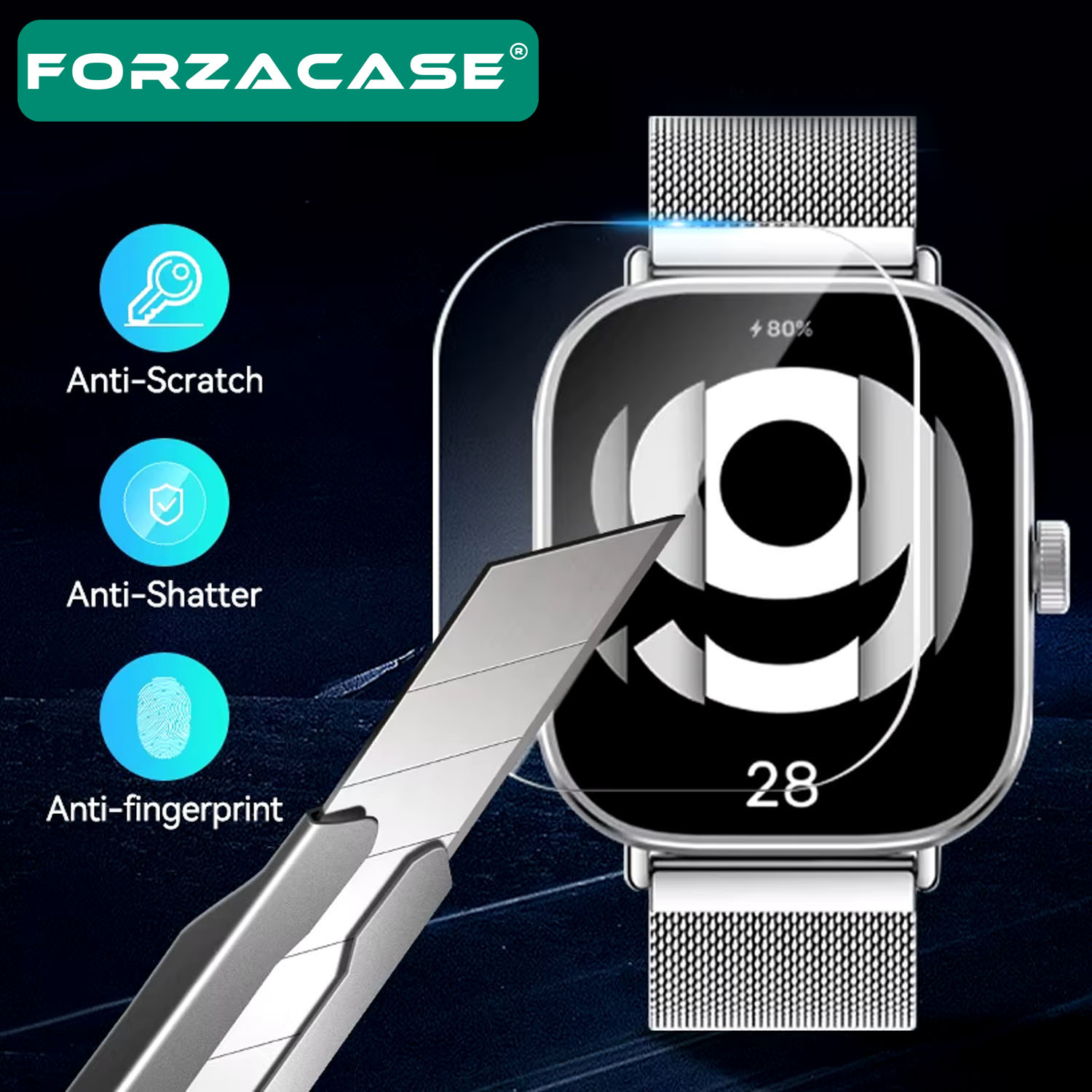 Forzacase Xiaomi Redmi Watch 5 Lite ile uyumlu Silikon Kordon Kayış + Kırılmaz Cam Koruma - FC875