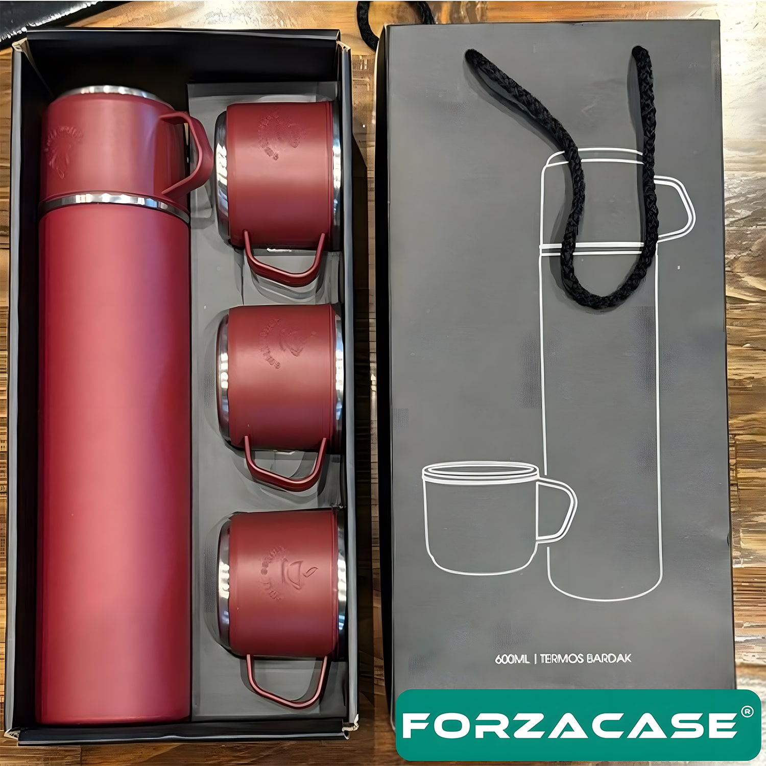 Forzacase 4 Bardaklı Paslanmaz Çelik 600 ml Sıcak Soğuk Tutan Çay Kahve Su Termosu - FC877