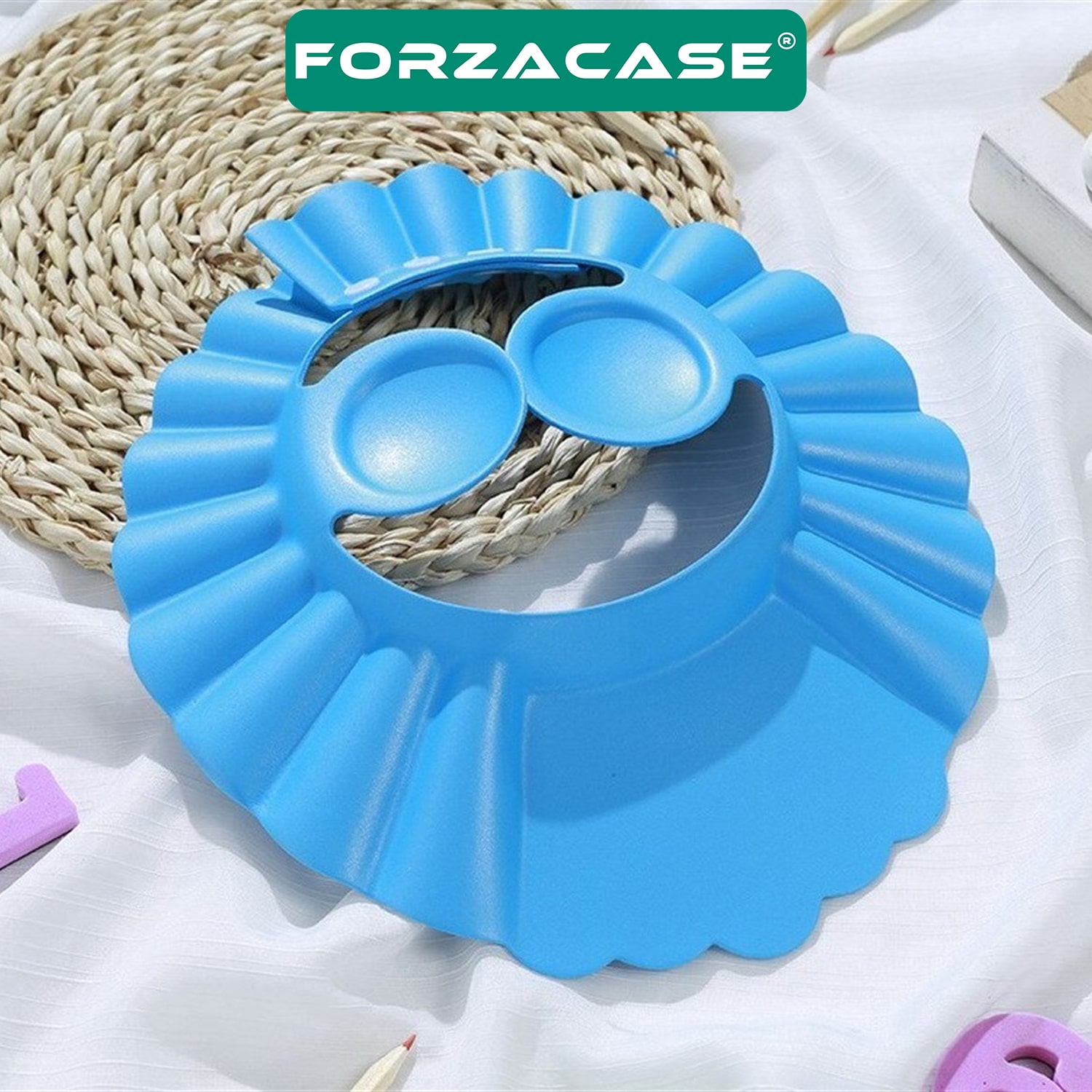 Forzacase Bebekler için Su ve Köpük Önleyici Banyo Şapkası Düğmeli Kulaklıklı  - FC881