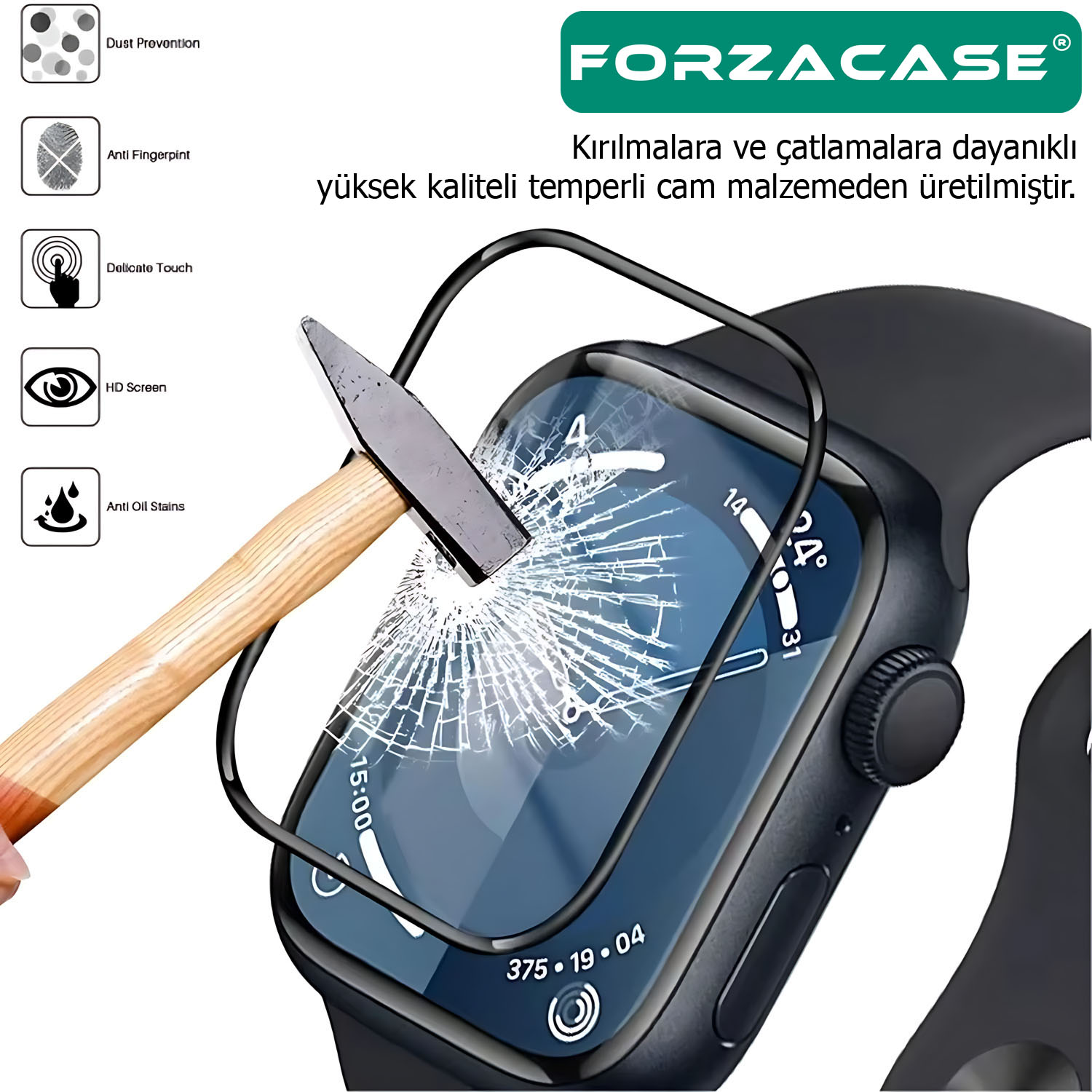 Forzacase Apple Watch Ultra 2 49mm ile uyumlu Tam Kaplayan Temperli Cam Ekran Koruyucu - FC887