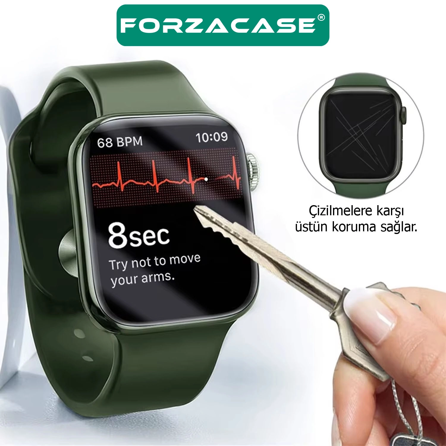 Forzacase Apple Watch Ultra 3 49mm ile uyumlu Tam Kaplayan Temperli Cam Ekran Koruyucu - FC887