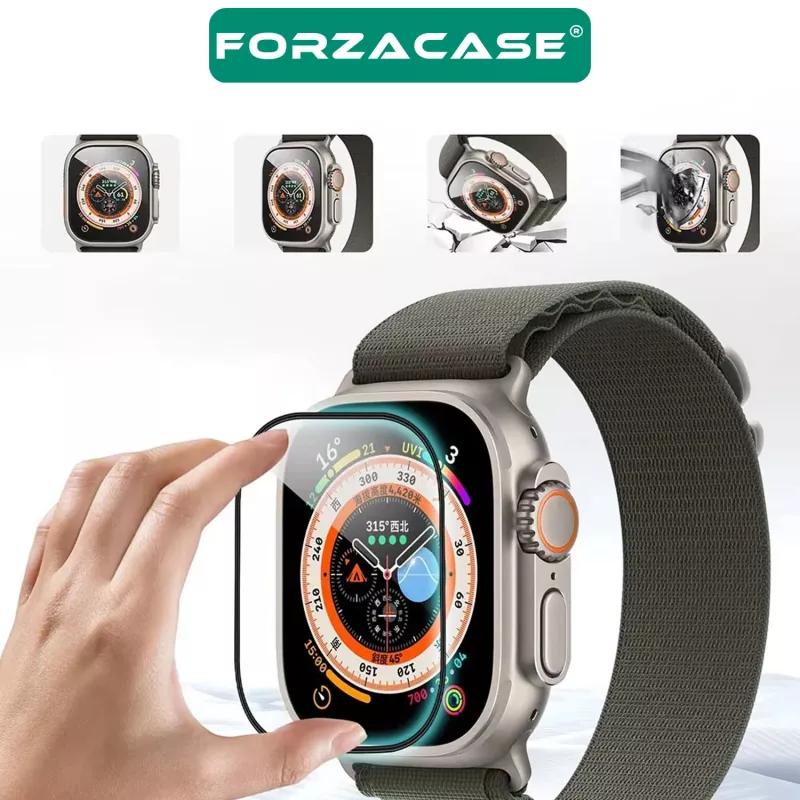 Forzacase Apple Watch Ultra 3 49mm ile uyumlu Tam Kaplayan Temperli Cam Ekran Koruyucu - FC887
