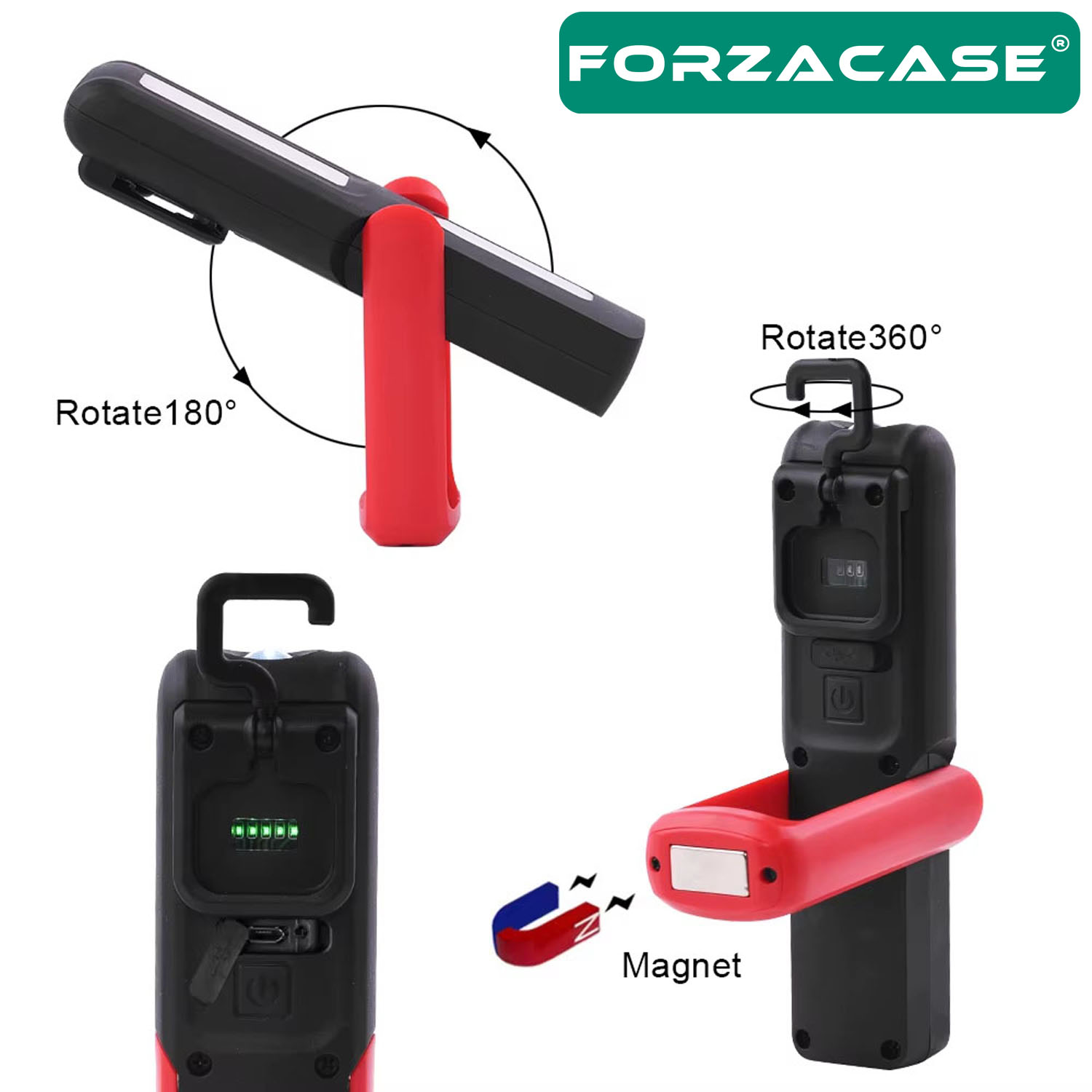 Forzacase 240 Lümen Mıknatıslı Şarjlı Profesyonel LED El Aydınlatma Feneri / Kamp Tamir için - FC890