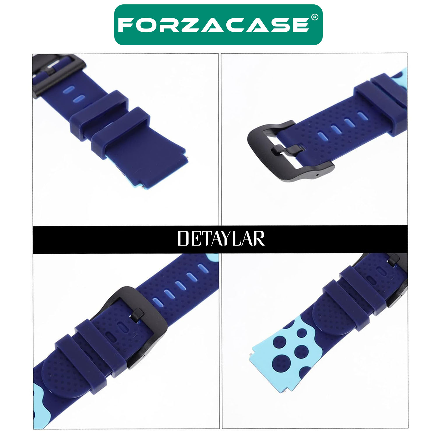 Forzacase 20mm Akıllı Çocuk Saatleri ile uyumlu Çift Renk Şık Silikon Kordon Kayış - FC891