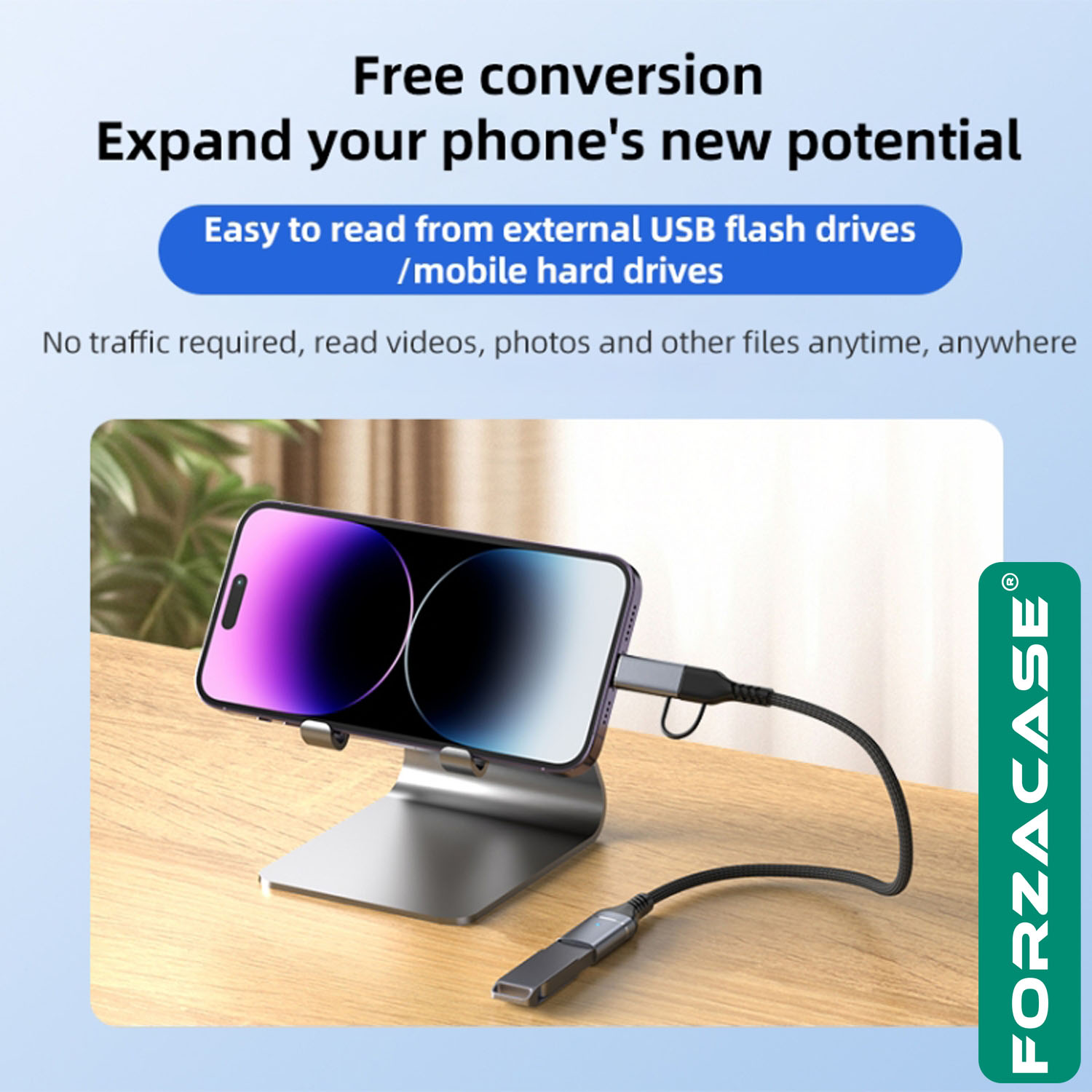 Forzacase 2in1 Multi Giriş Type-C ve Lightning Girişli USB 3.0 OTG Adaptörü - FC899