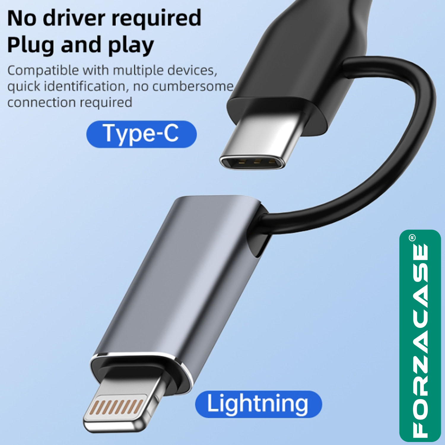 Forzacase 2in1 Multi Giriş Type-C ve Lightning Girişli USB 3.0 OTG Adaptörü - FC899