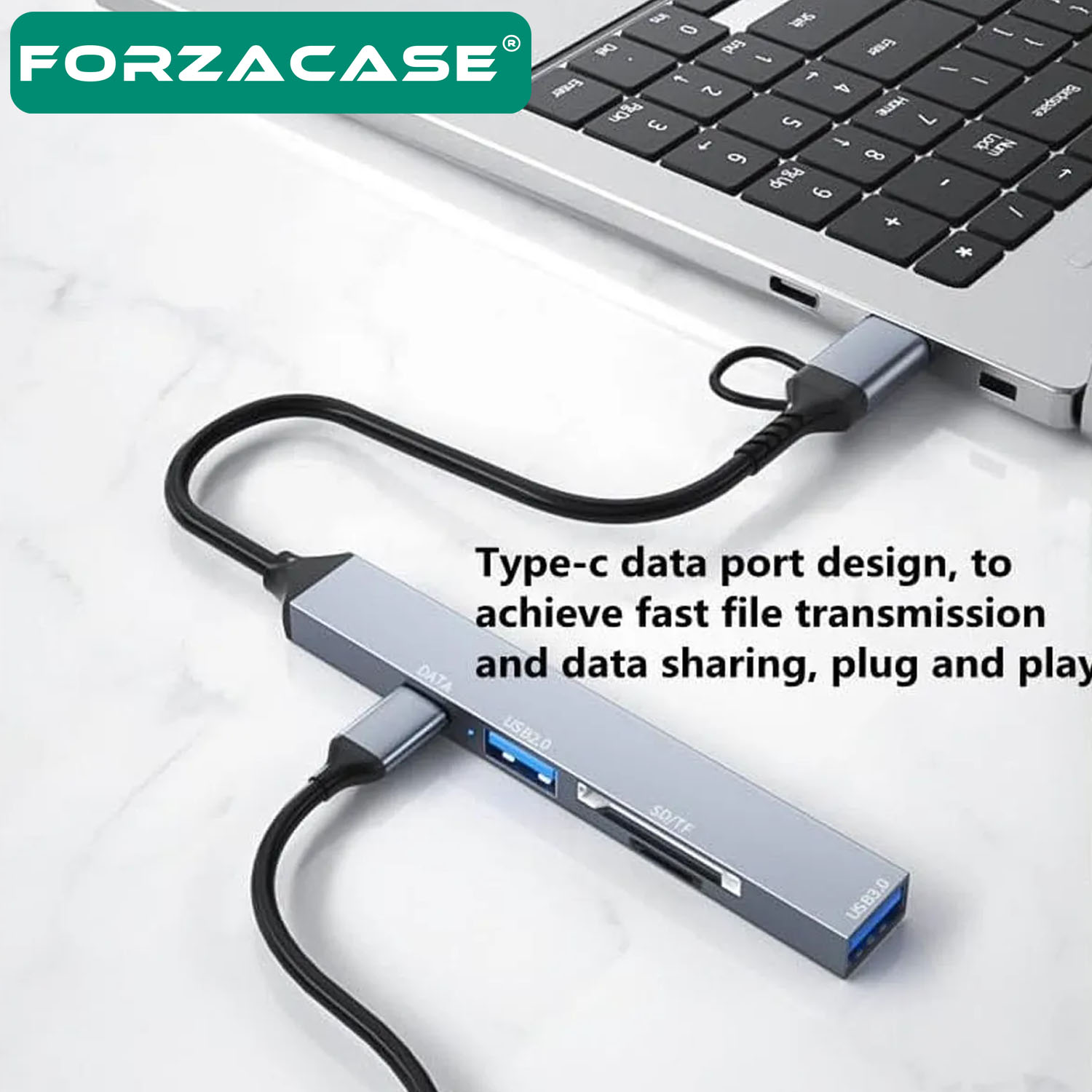 Forzacase Type-C / USB Multi Giriş Kart Okuyucu Çevirici SD/TF USB 3.0/2.0 5Gbps Veri Aktarımı FC901