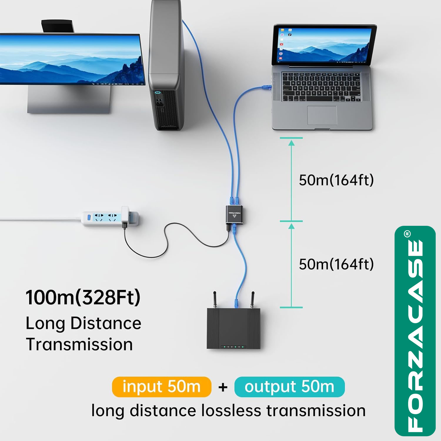 Forzacase RJ45 Ethernet Çoklayıcı Splitter 100/1000 Mbps 2in1 Switch Çoklayıcı 1 Giriş 2 Çıkış FC903