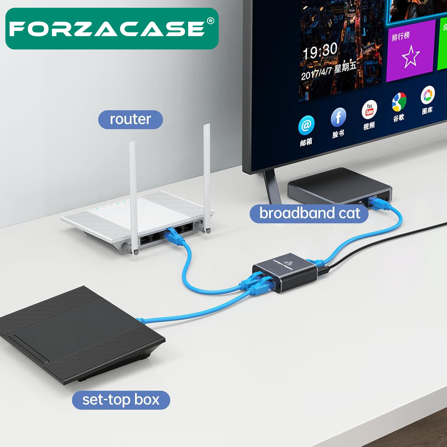 Forzacase RJ45 Ethernet Çoklayıcı Splitter 100/1000 Mbps 2in1 Switch Çoklayıcı 1 Giriş 2 Çıkış FC903