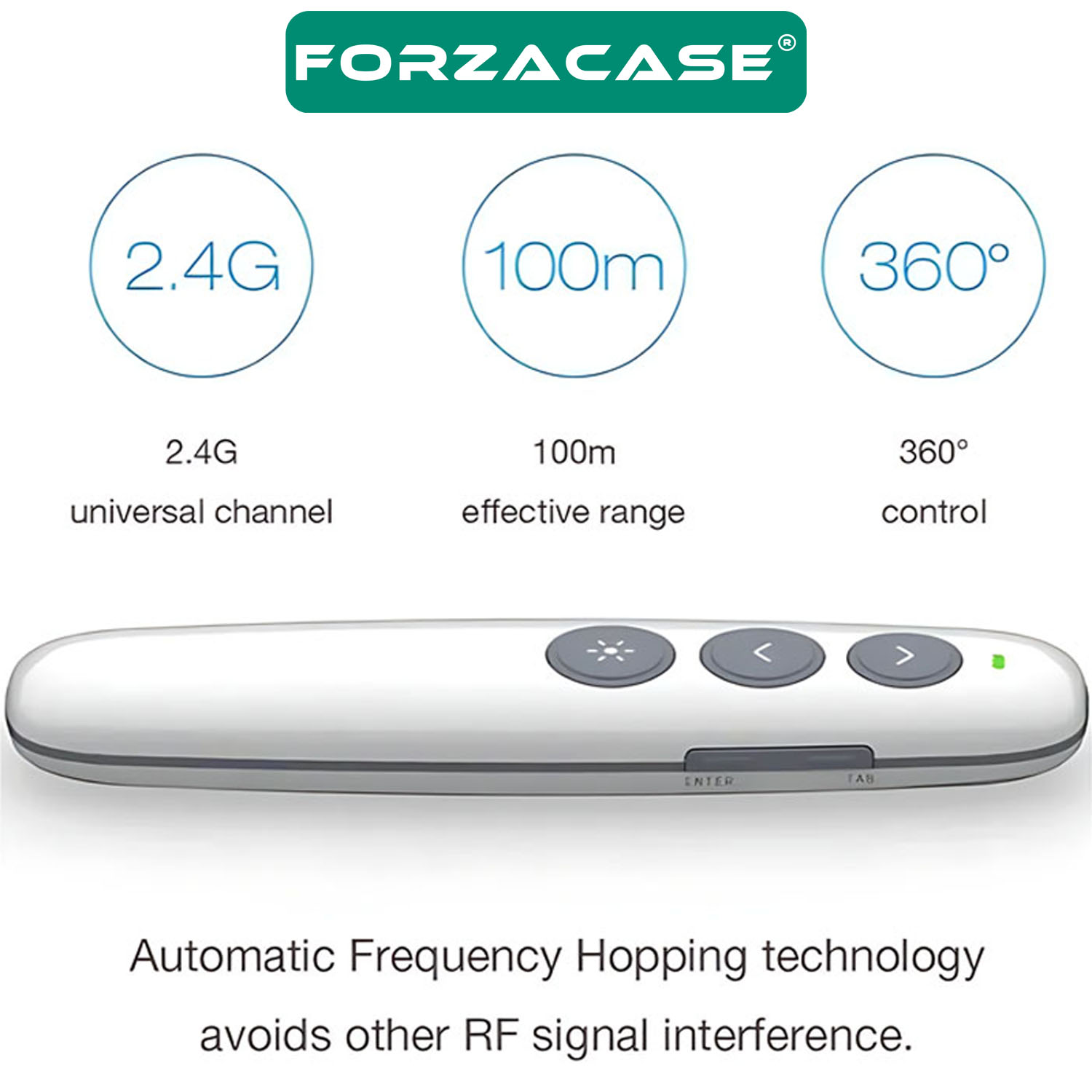 Forzacase 2.4 GHz Kablosuz Sunum Kumandası Sunum Slayt Kumandası 100 Metre Çekim Mesafeli - FC904