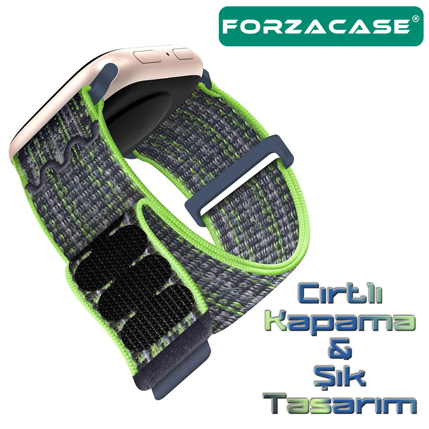 Forzacase Apple Watch 12 46mm ile uyumlu Hasır Örgü Cırtlı Kordon Kayış - FC909
