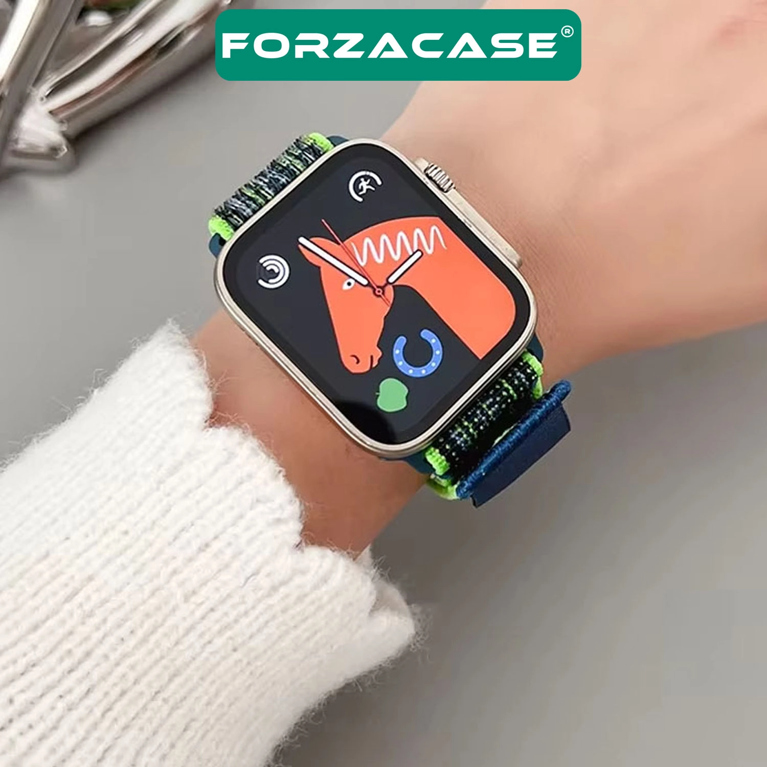 Forzacase Apple Watch 11 42mm ile uyumlu Hasır Örgü Cırtlı Kordon Kayış - FC908
