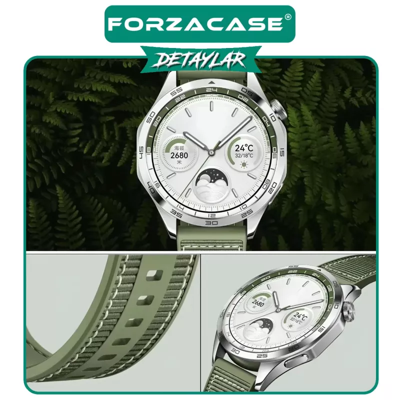 Forzacase Havit M9030 Pro 46mm ile uyumlu Dikişli Kumaş Görünüm Silikon Kordon Kayış - FC910