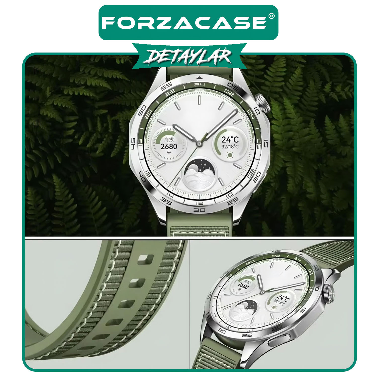 Forzacase Huawei Watch 3 / 3 Pro ile uyumlu Dikişli Kumaş Görünüm Silikon Kordon Kayış - FC910