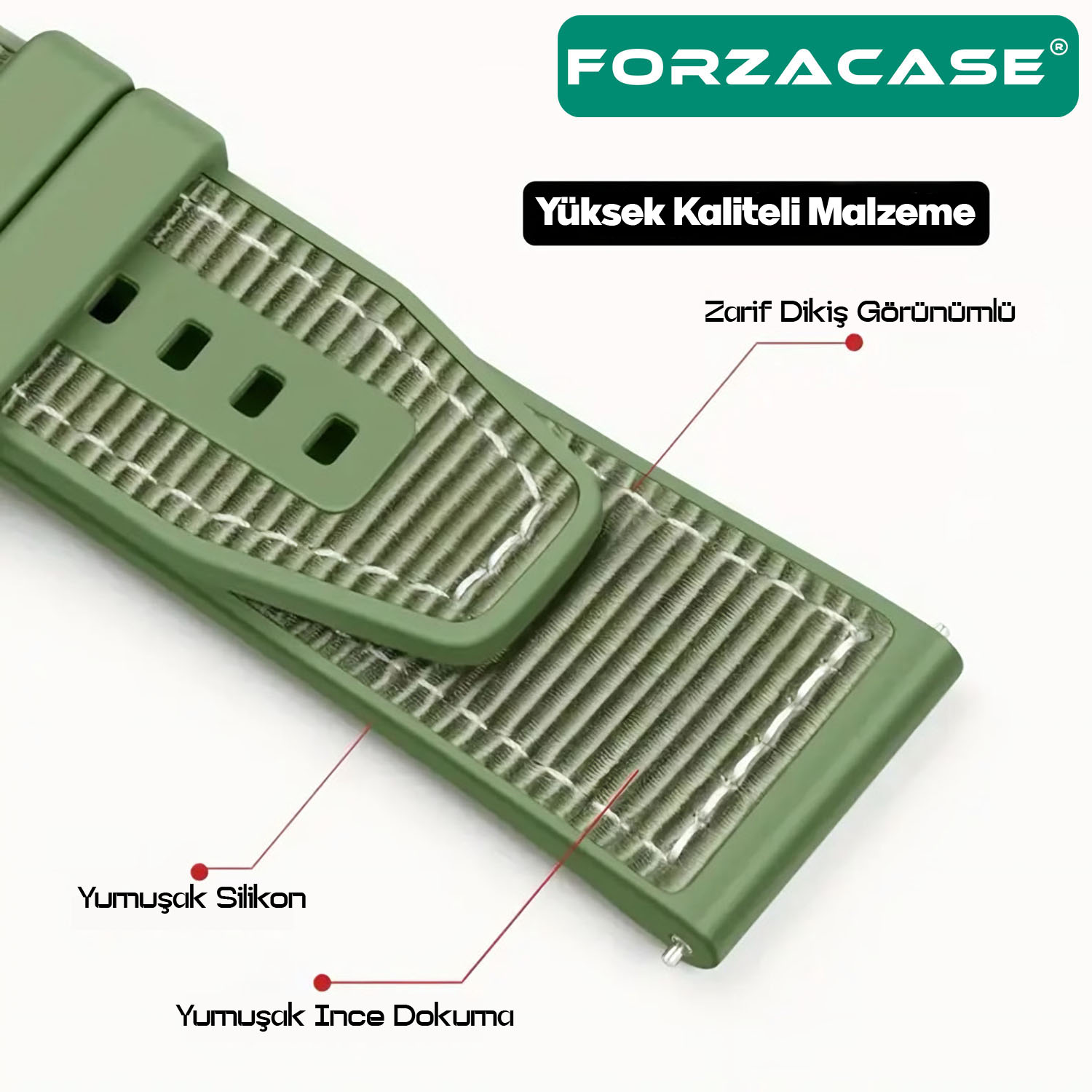 Forzacase Samsung Watch Active 2 40 mm ile uyumlu Dikişli Kumaş Görünüm Silikon Kordon Kayış FC1059