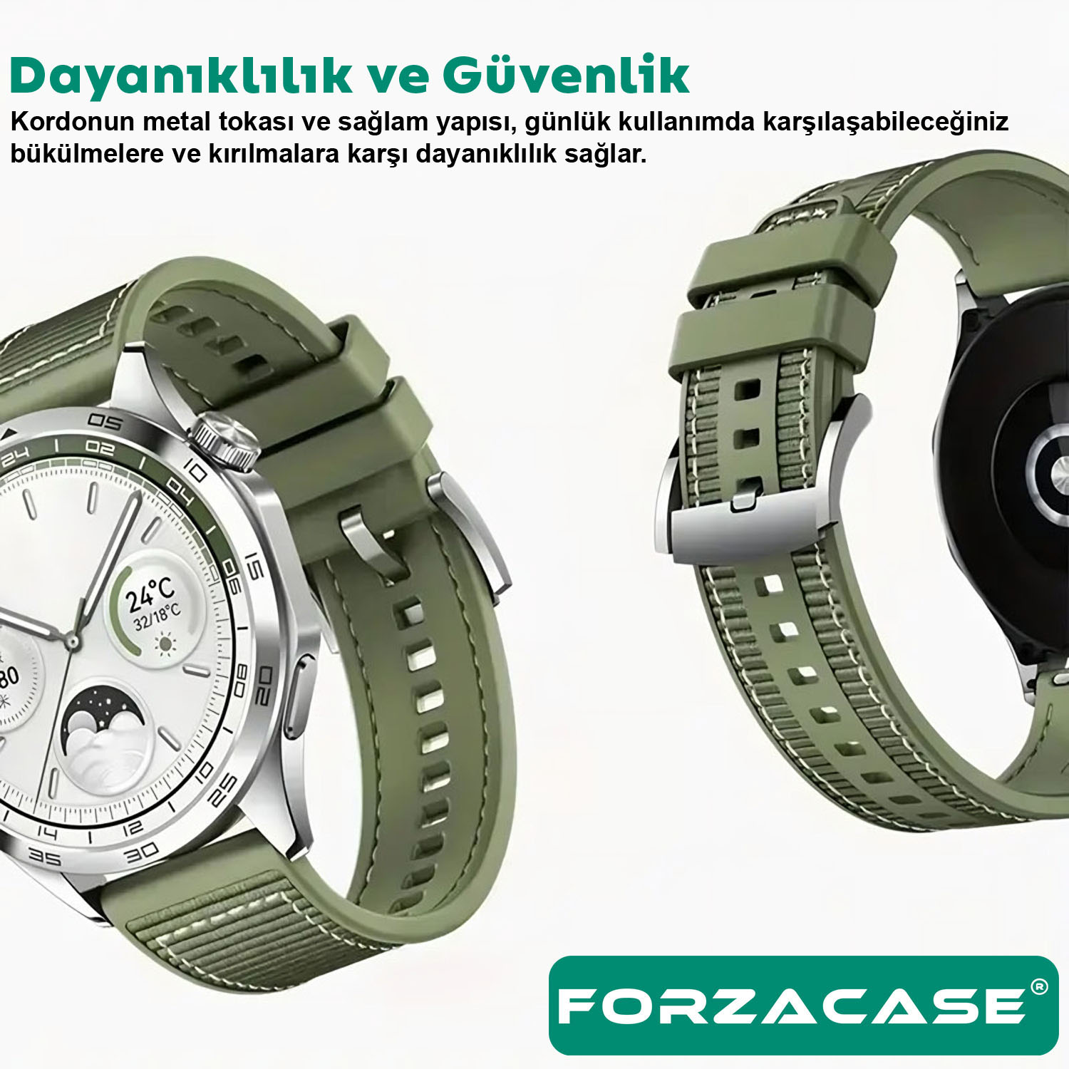 Forzacase Samsung Watch Active 2 44 mm ile uyumlu Dikişli Kumaş Görünüm Silikon Kordon Kayış FC1059